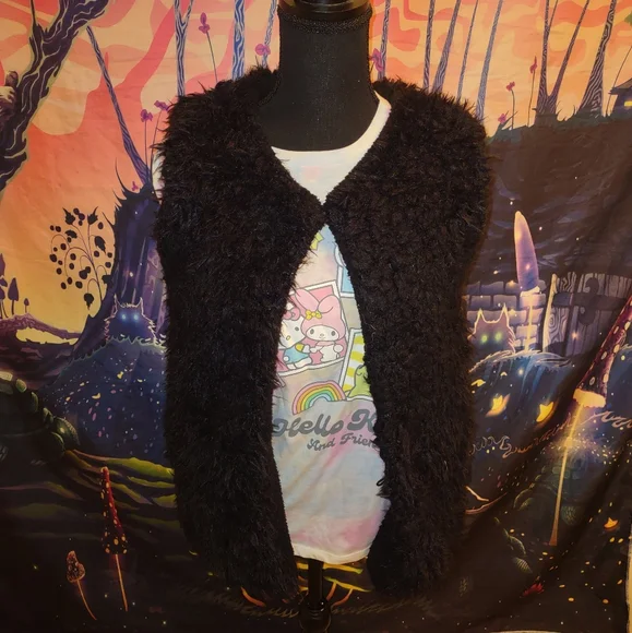 Vintage Black Faux Fur Fuzzy Vest - Picture 11 of 15
